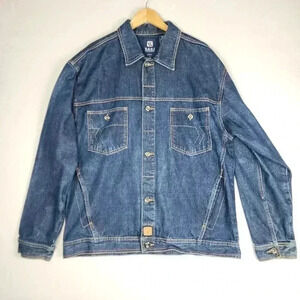 Karl Kani Men's Denim Jean Jacket Large Trucker‎ Button Front Retro HipHop Urban